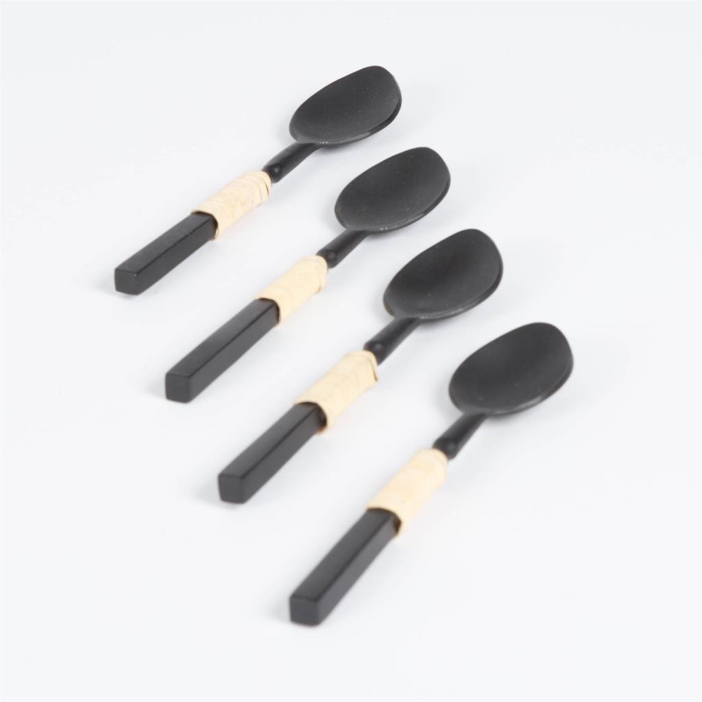 Small spoons black rattan set of 4