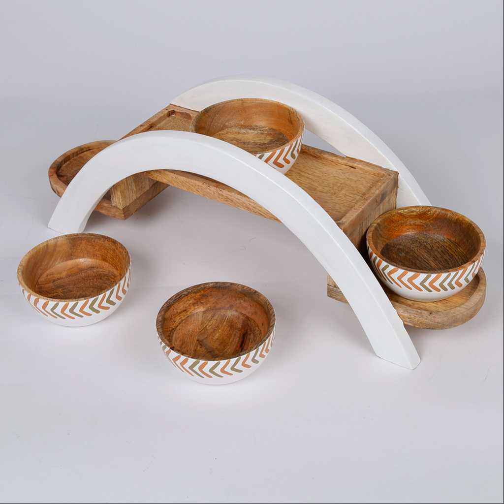 Wooden Bowl with Stand Set From Daia