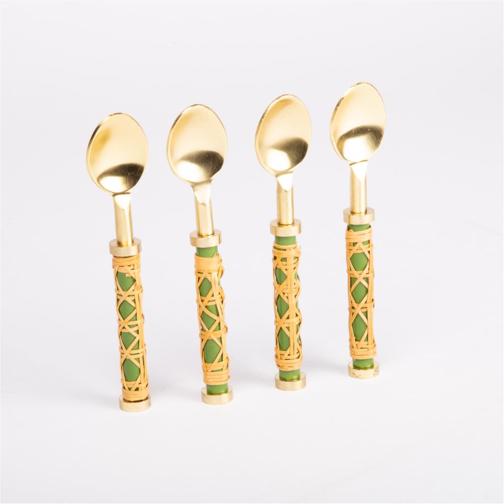 Small spoons rattan green set of 4