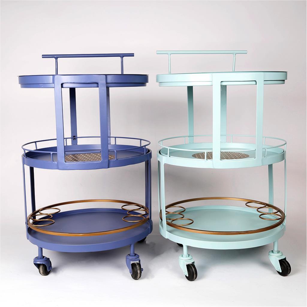 Round serving trolley from rattan