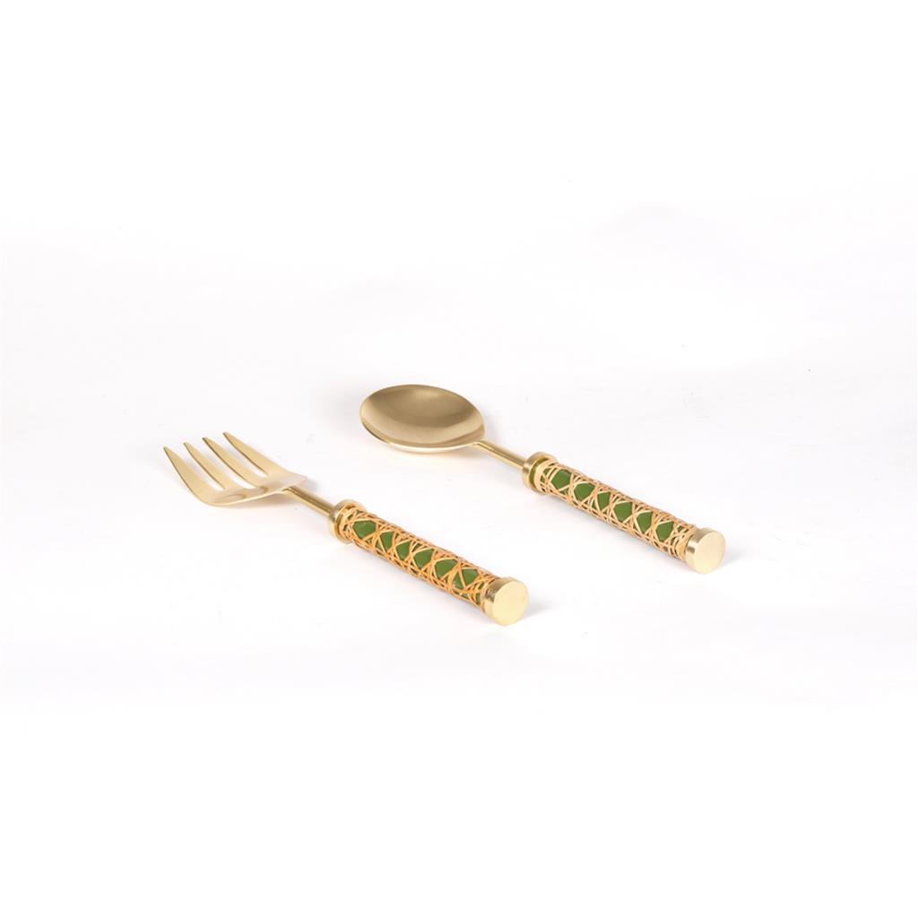 Salad server rattan green set of 2