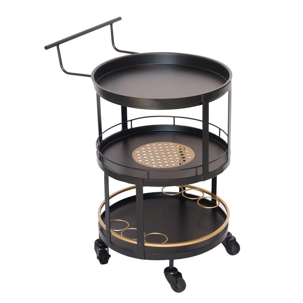 Round serving trolley from rattan