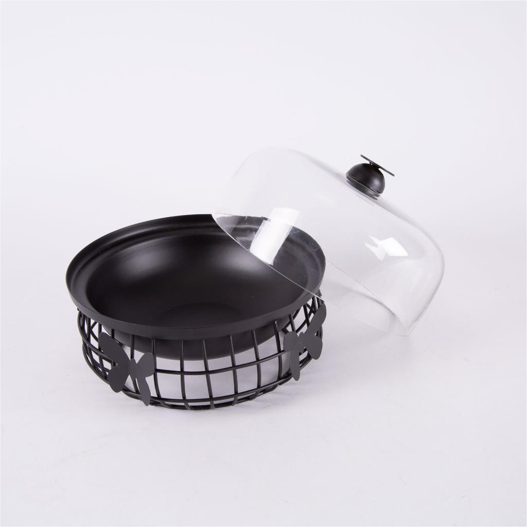 Serving bowl with glass lid butterfly