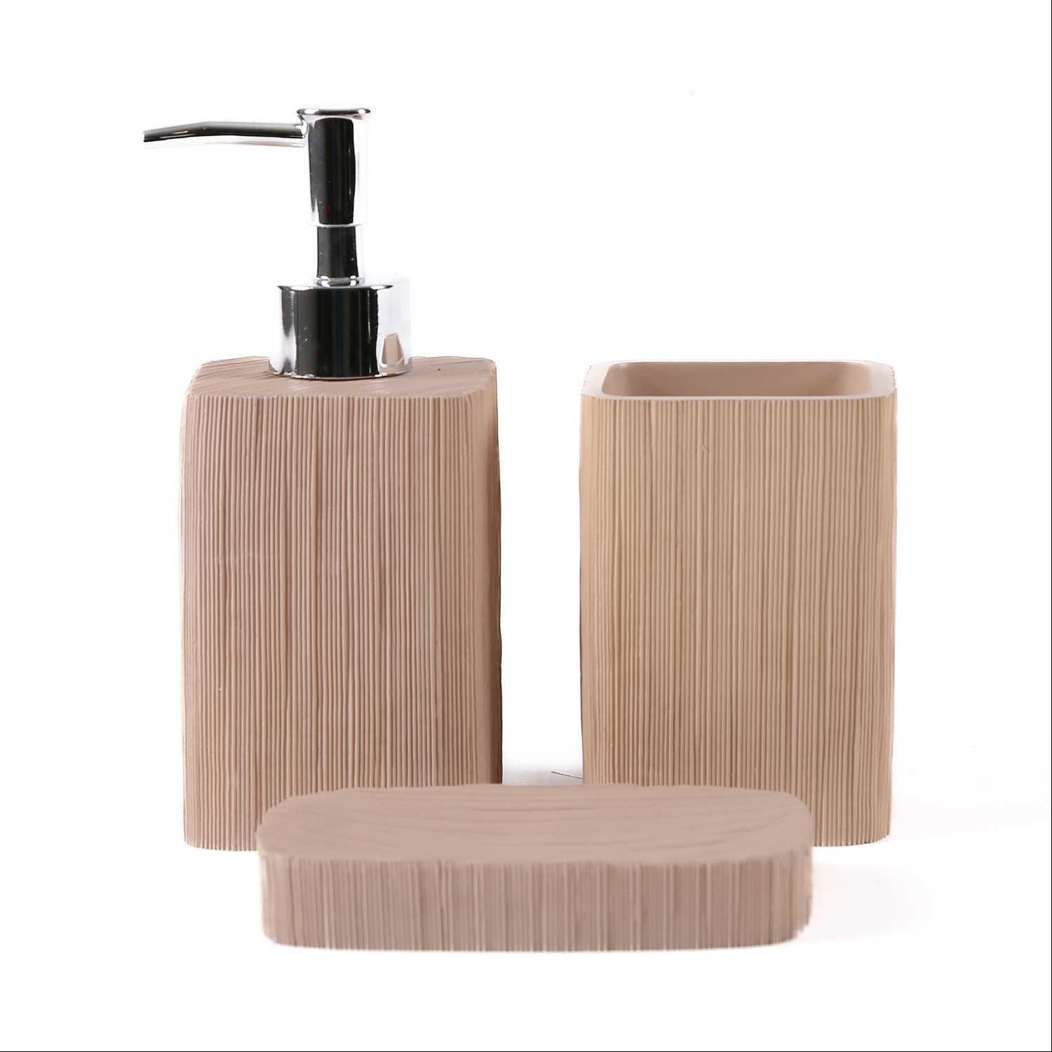 

bath accessory set made of stone in beige colour