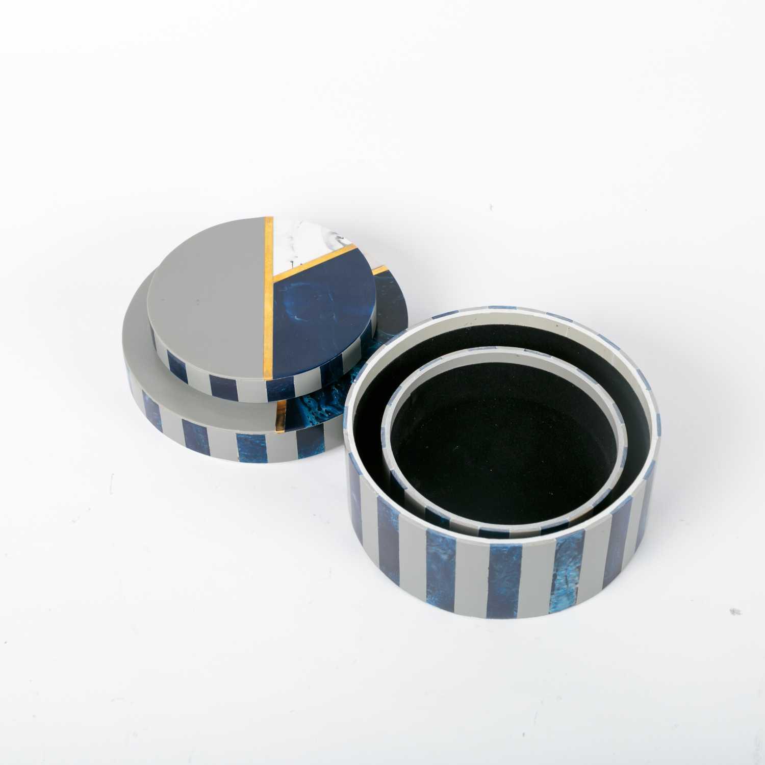 Storage Box Round- Blue & White