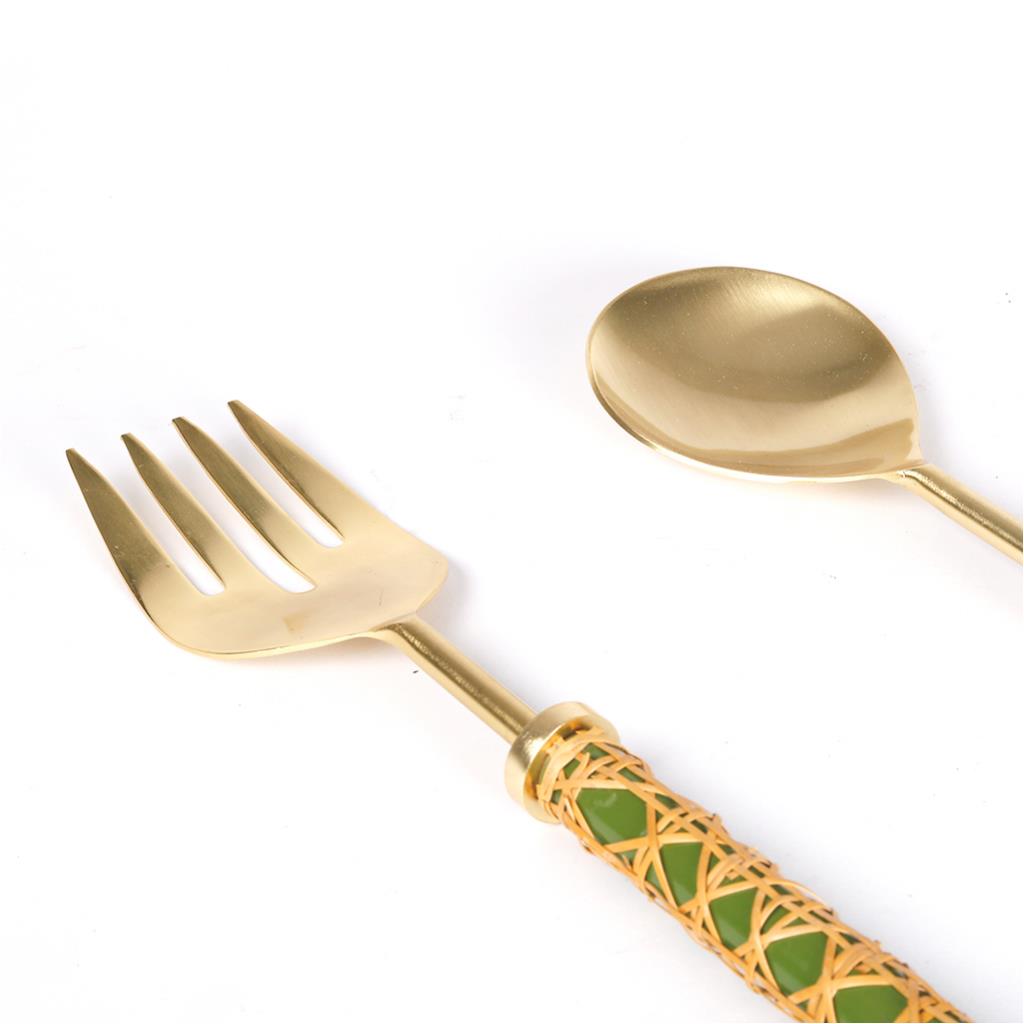 Salad server rattan green set of 2