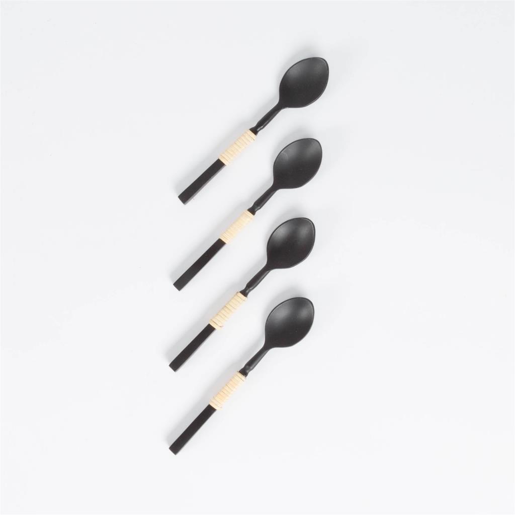 Small spoons black rattan set of 4