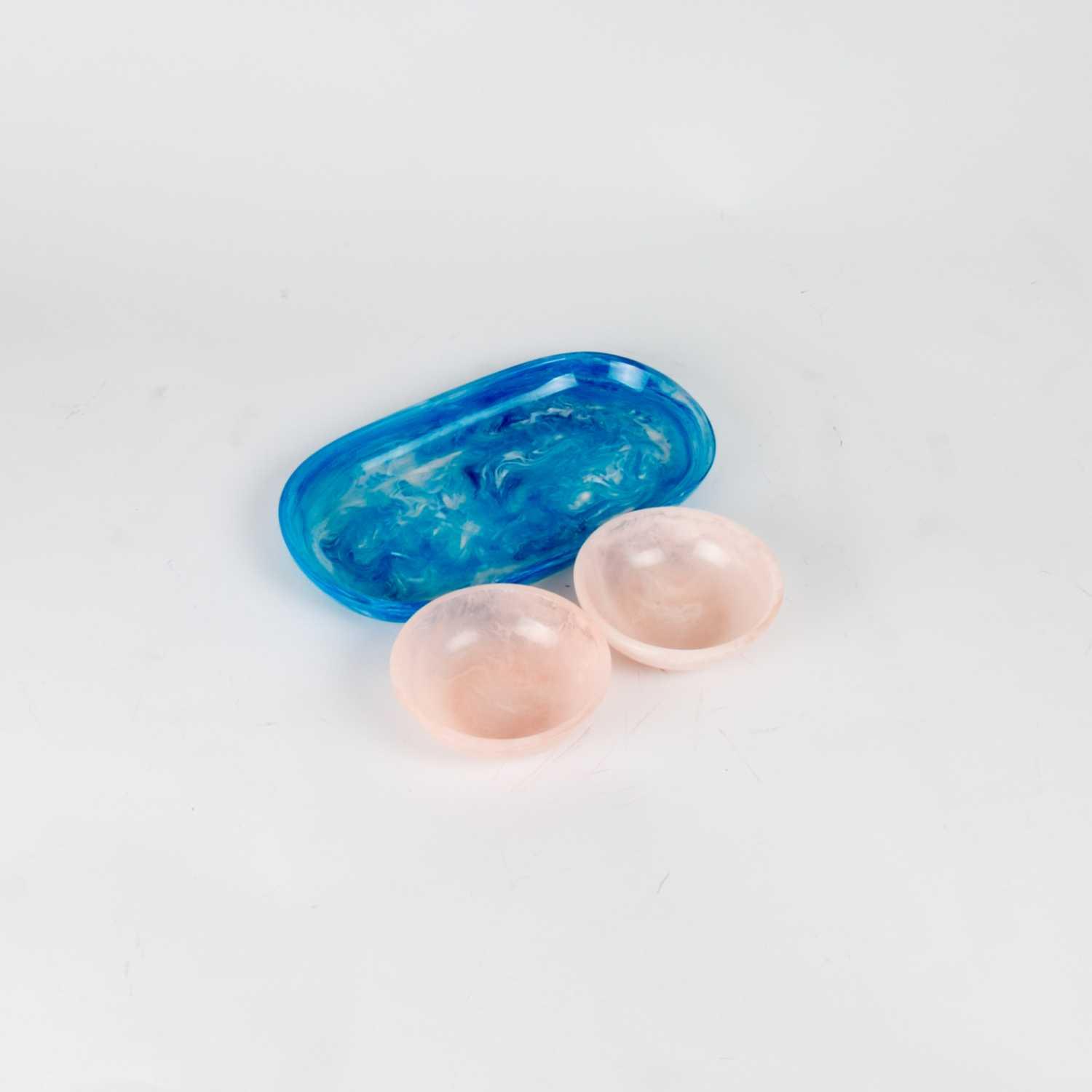 Serene Bowls Set/2 With Tray Blue & Pink