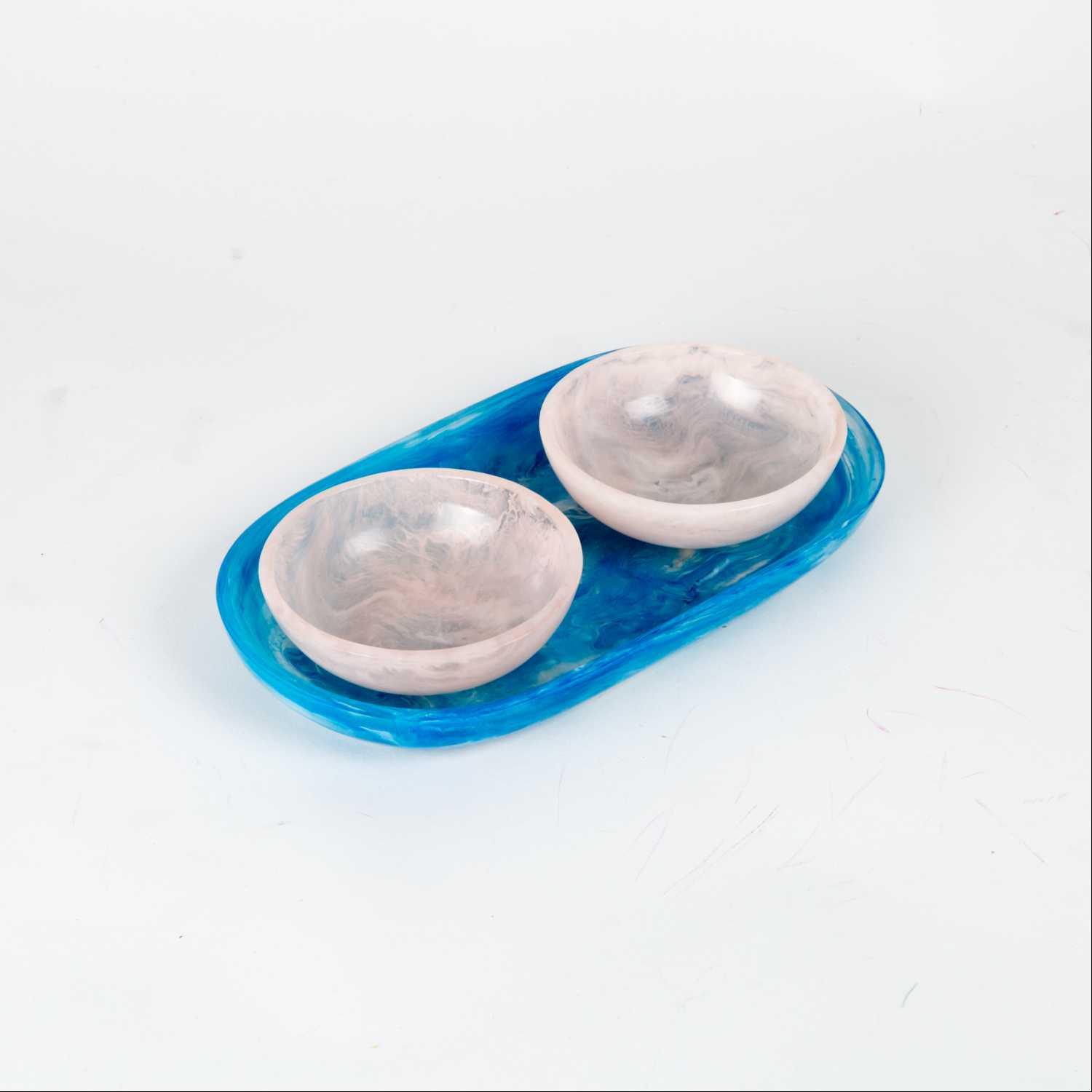Serene Bowls Set/2 With Tray Blue & Pink