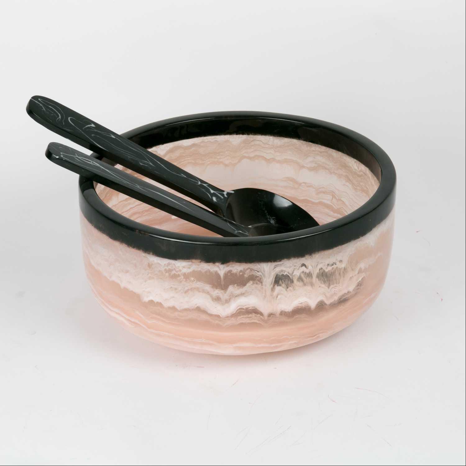 

serene salad server set2 with bowl pink black, Beige