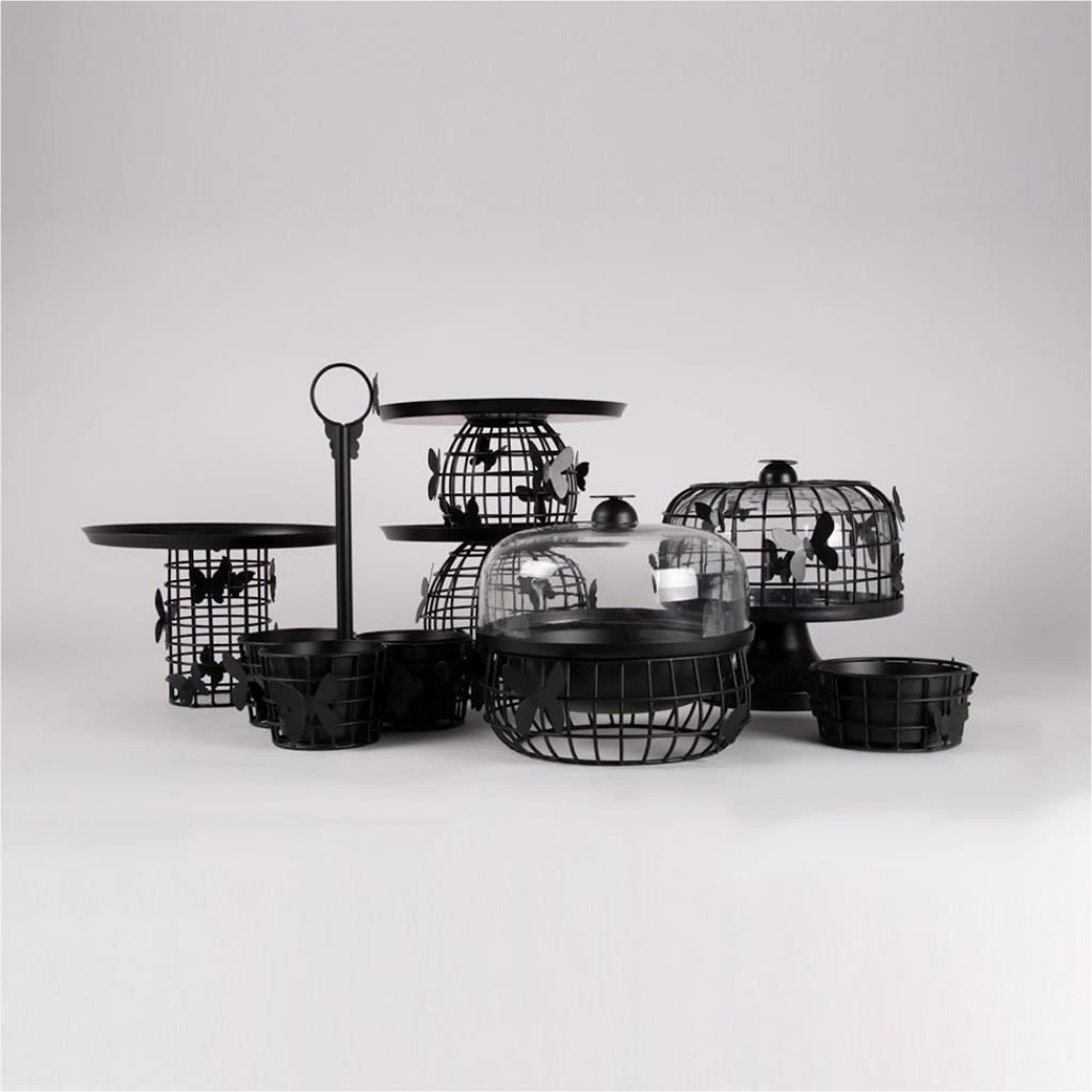 Serving bowl with glass lid butterfly