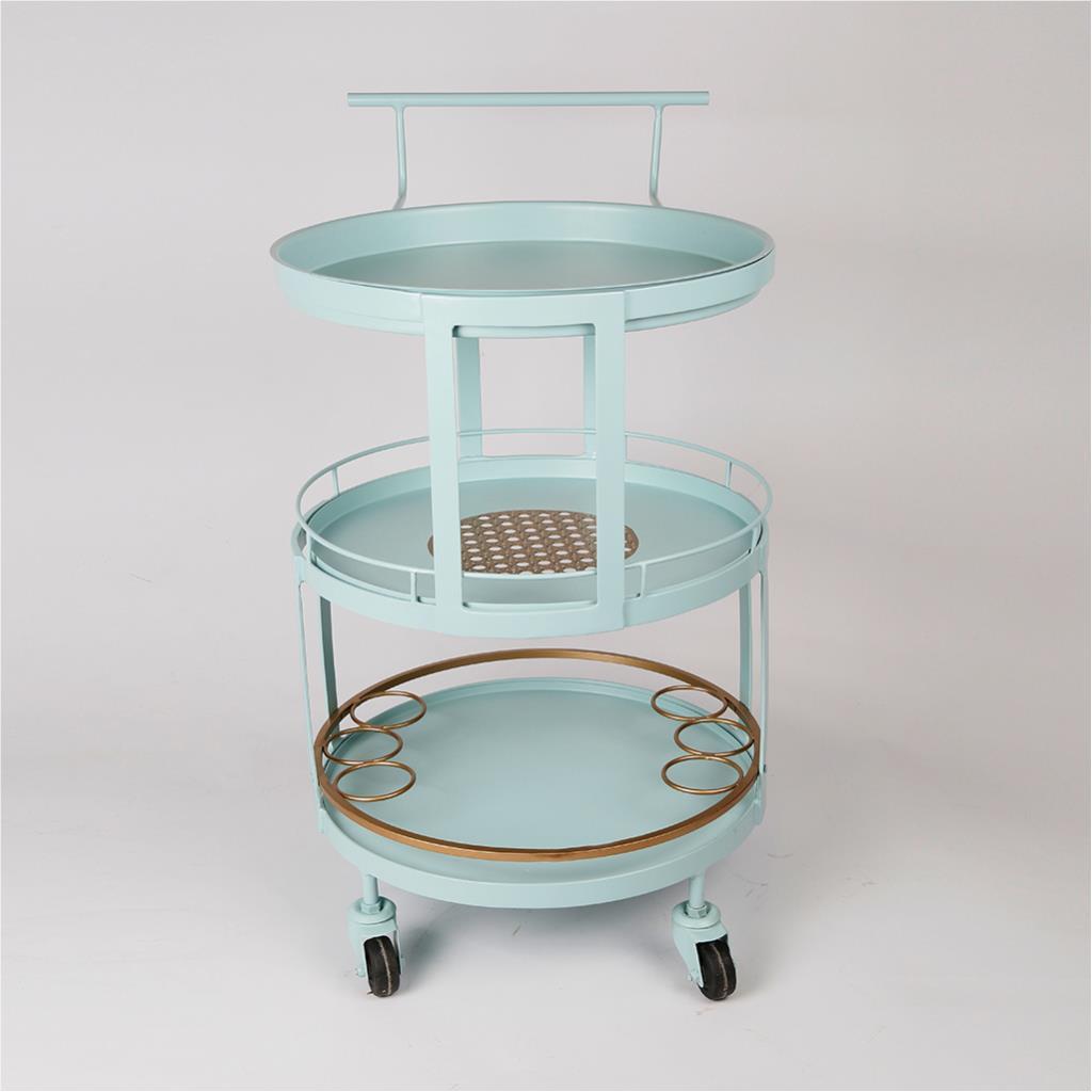 Round serving trolley from rattan