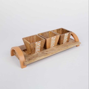 Wooden Tray with Bowl Set From Daia