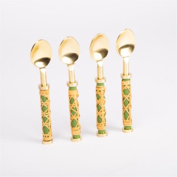 Small spoons rattan green set of 4