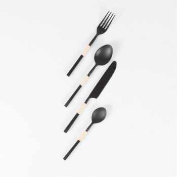Cutlery set black rattan of 4 for one person