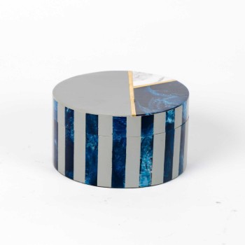 Storage Box Round- Blue & White