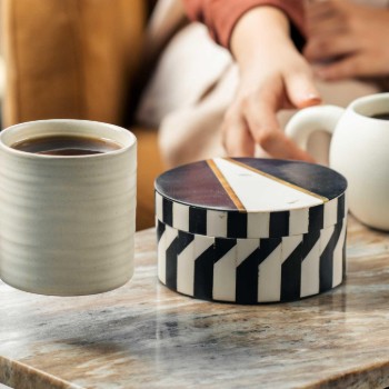 Storage Box Round - White & Black -S