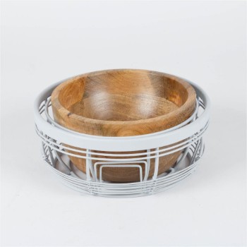 Wire wood serving bowl