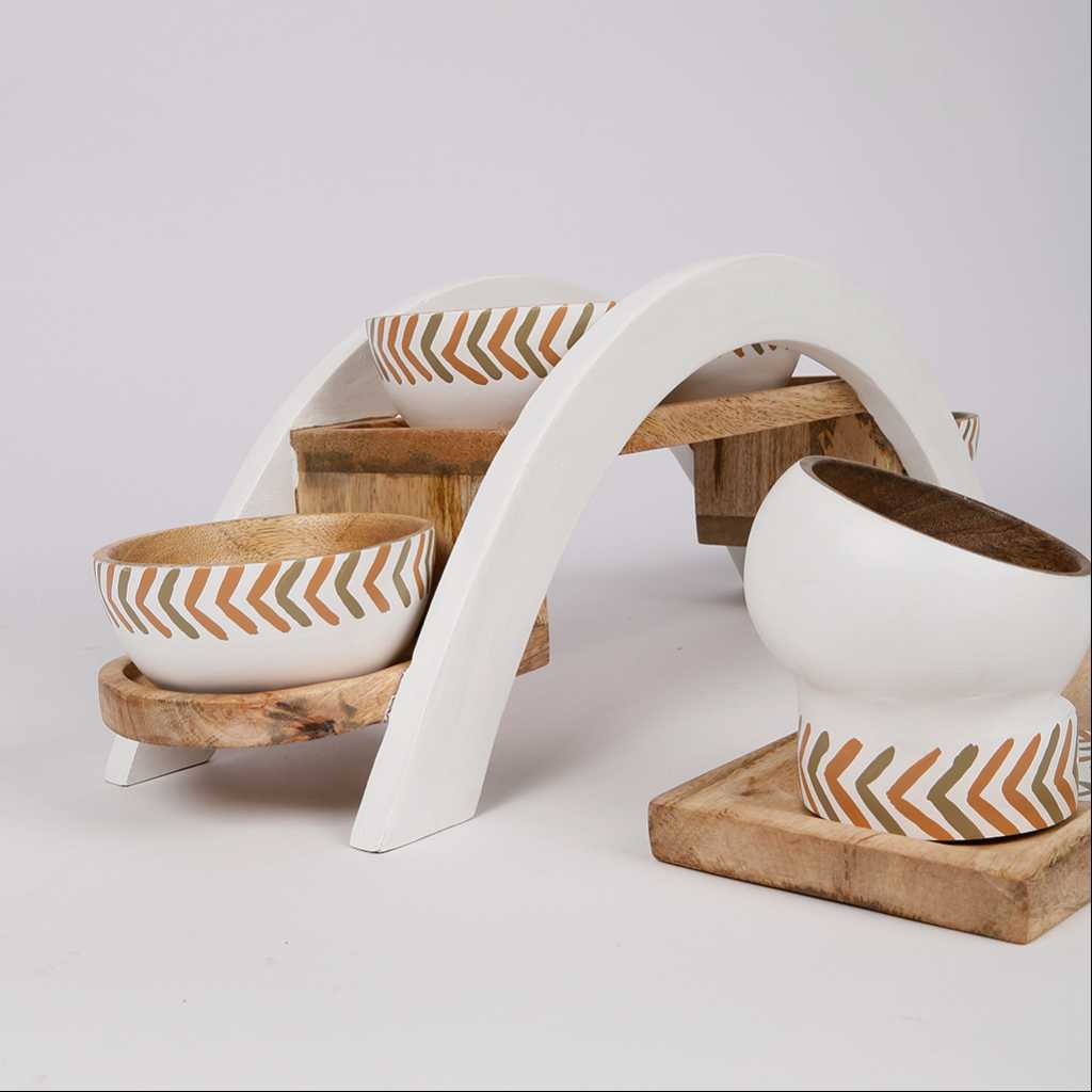 Wooden Bowl with Stand Set From Daia