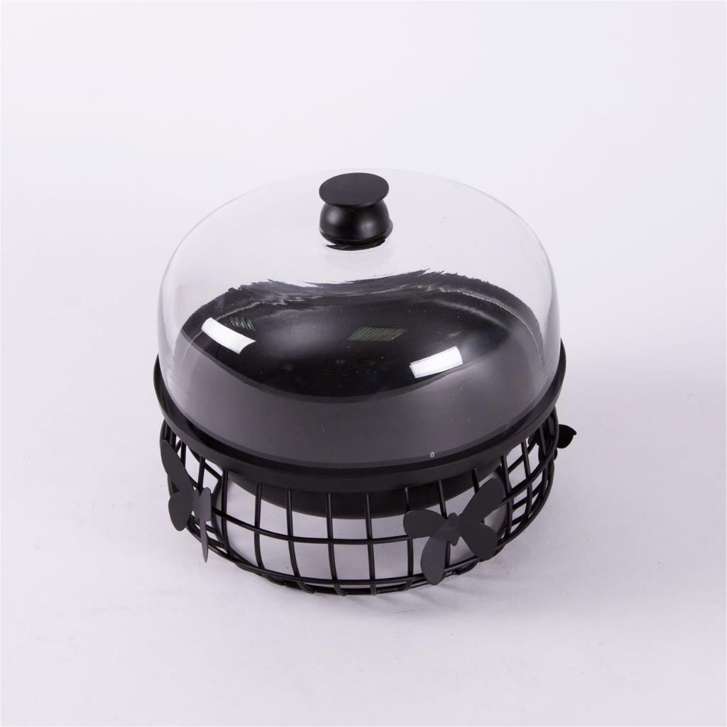 Serving bowl with glass lid butterfly