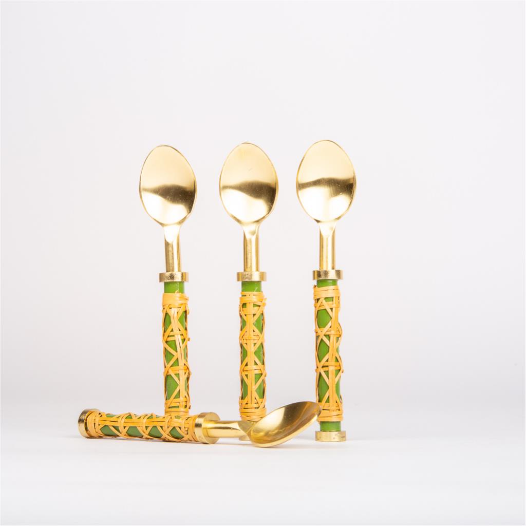 Small spoons rattan green set of 4