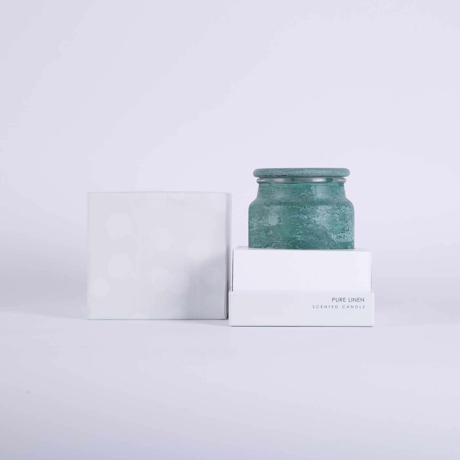 شمعة زجاجية معطرة كتان نقي