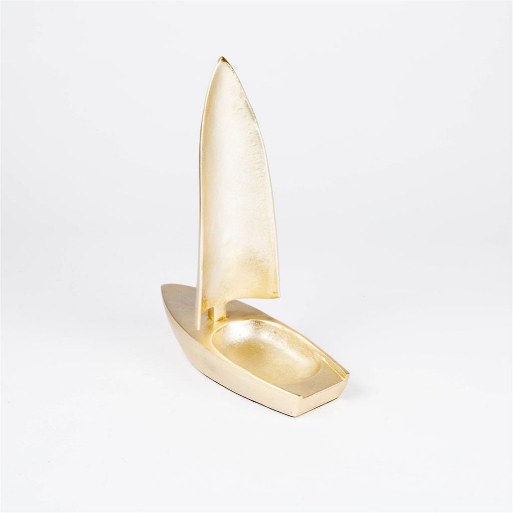 

boat metal sculpture, Gold