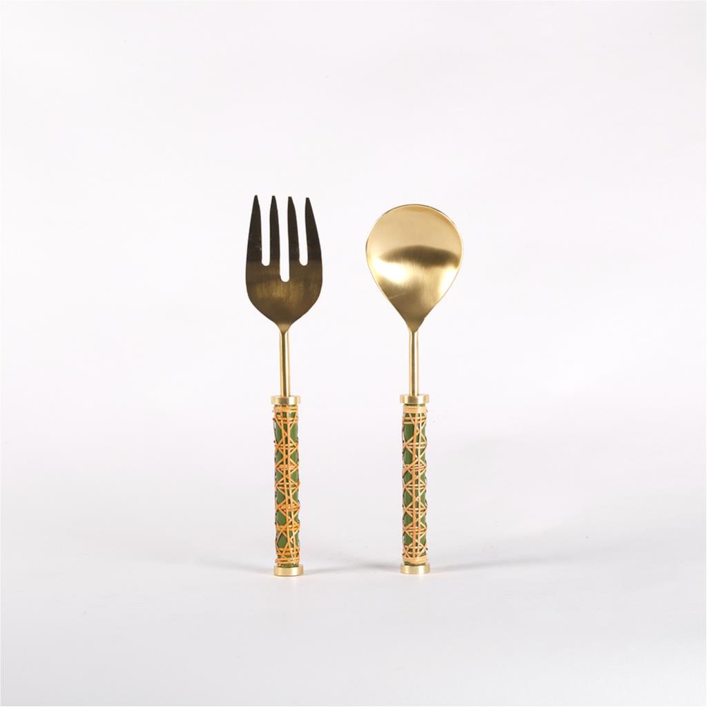 Salad server rattan green set of 2