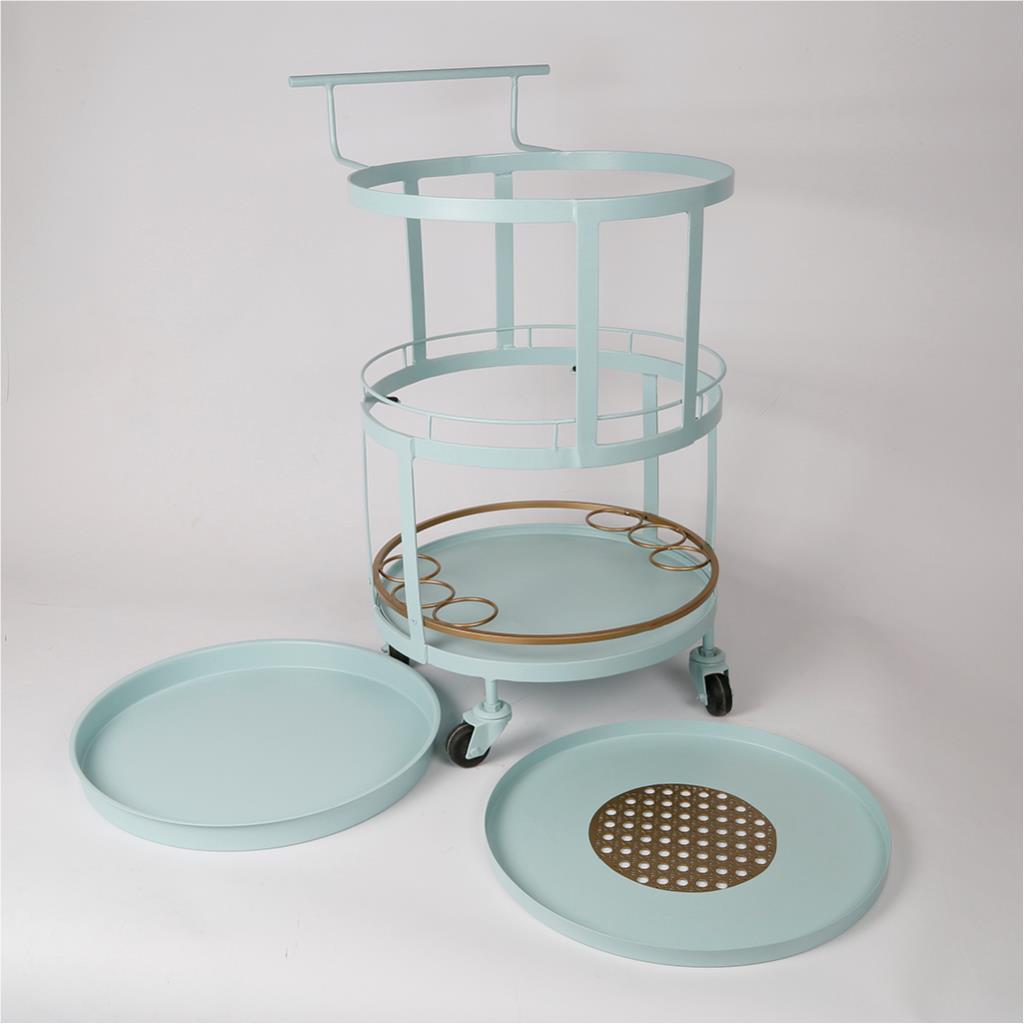 Round serving trolley from rattan