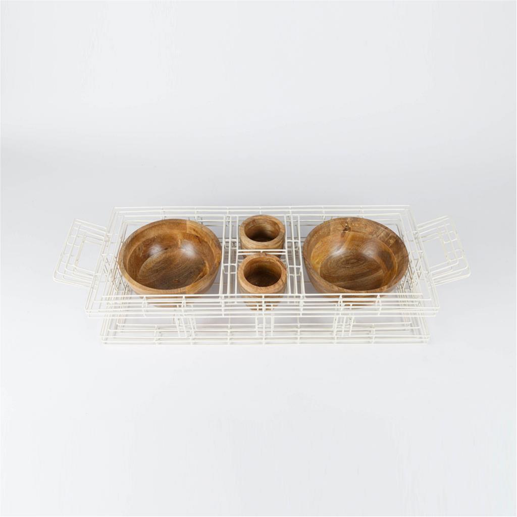 Wire wood serving set of 5 pieces