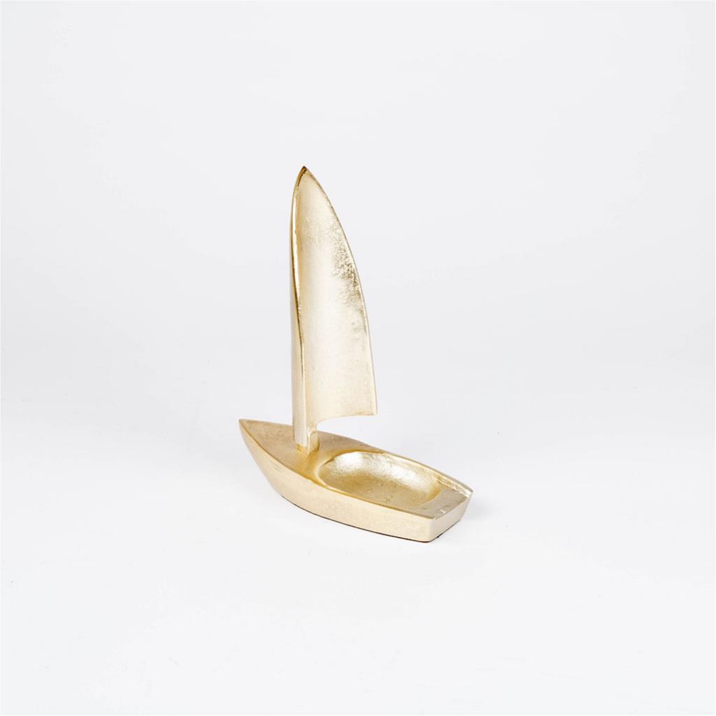 

boat metal sculpture, Gold