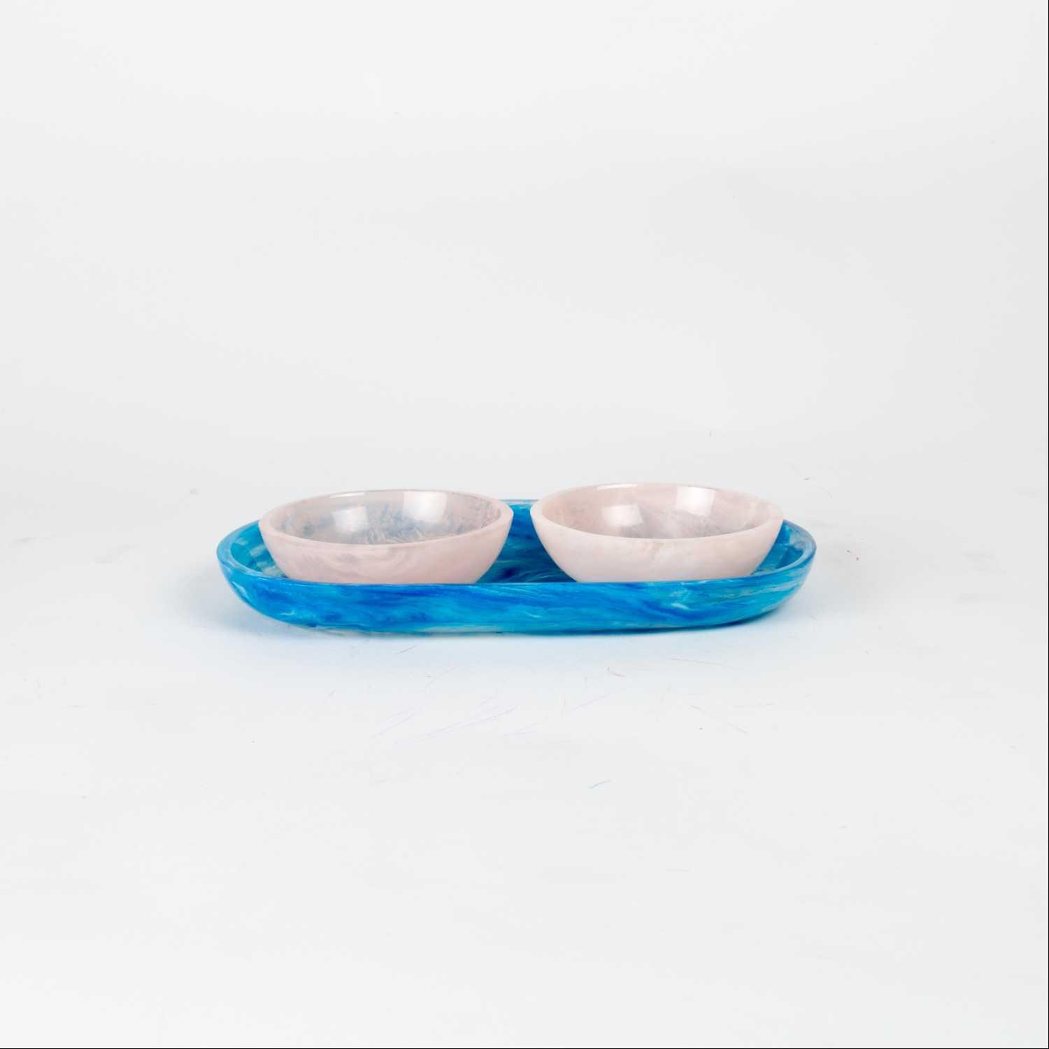 Serene Bowls Set/2 With Tray Blue & Pink