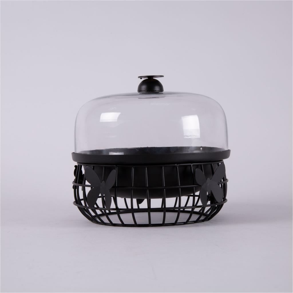 Serving bowl with glass lid butterfly
